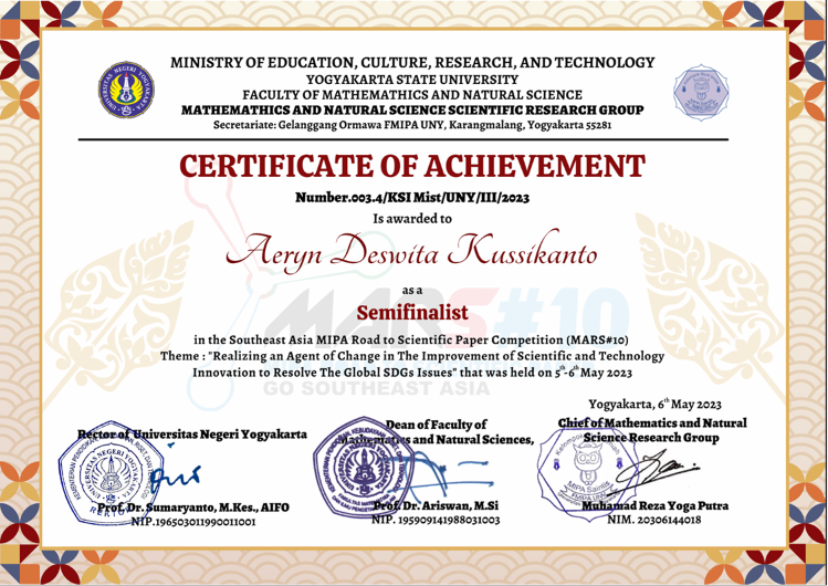 Semifinalist - Southeast Asia MIPA Road to Scientific Paper Competition (MARS#10)
